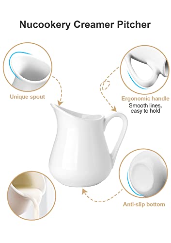 Nucookery 2 Pack 8 Oz White Creamer With Handle, Ceramic Small Creamer Pitcher Set Of 2 thumb #5