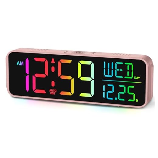 Peakeep Kids Digital Alarm Clock for Bedrooms, Date Day of Week Large Display Numbers 6 Brightness Dimmer, 5 Volume Loud for Heavy Sleepers, 8 RGB Colors Electric Desk Clock Battery Backup, Auto DST
