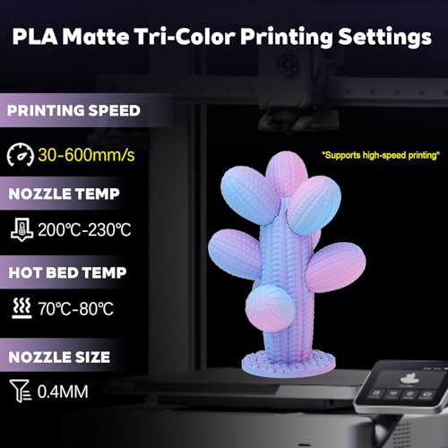 Image of Matte Tri Color Blue Purple Pink PLA 1.75mm 1kg 600mm /s 3D Printer Filament | Matte finish Tri Sky Blue Purple Pink Coextrusion Hide layer Rapid color change High Speed 1kg spool 2.2lb for Bambu Prusa