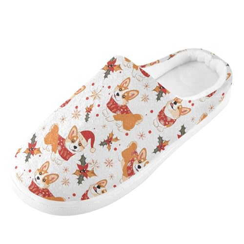 Fuzzy Memory Foam Slippers for Women/Men Christmas Corgi Pattern Fluffy Winter House Shoes Indoor and Outdoor - Main Image