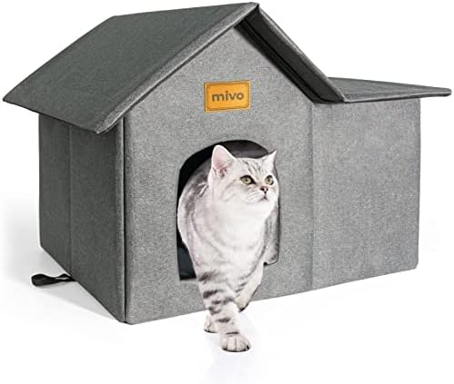 mivo Outdoor Cat House, Weatherproof Cat Houses for Outdoor/Indoor Cats, Collapsible Warm Feral Cat Shelter with Removable Soft Mat, Easy to Assemble Big Cat Bed for Winter