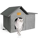 mivo Outdoor Cat House, Weatherproof Cat Houses for Outdoor/Indoor Cats, Collapsible Warm Feral Cat