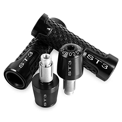 OKDJX Motocicleta manija para Ducati ST3 2004 2005 2006 2007 2008 2009 2010 2011 CNC Accesorios De Motocicleta 7/8 "22MM Empuñaduras De Manillar Tapones De Extremos(Nero)