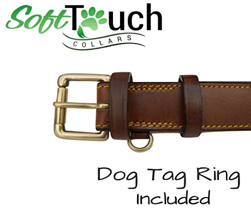 Soft Touch Collars - Padded Leather Dog Collar, Custom Handmade Hand Tooled With Genuine Real Leather, Large Brown #TOP6