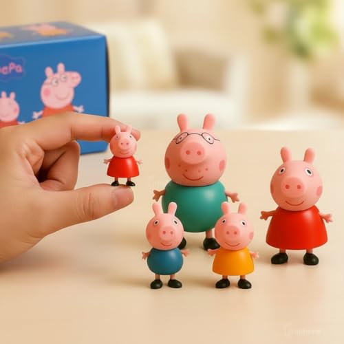 Image of Peppa Pig Family Figurine Set - 4-Piece Playset with Peppa, George, Mummy & Daddy Pig | Ideal Pretend Play Toy for Kids Ages 3+ | Perfect Birthday & Party Gift