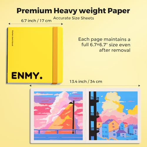 ENMY Acrylic Marker Sketch Pad, 6.7×6.7 Bleed-Proof Marker Paper,140lb/300gsm Heavyweight Sketchbook, 30 Sheets Drawing Pad Glue-Bound with Hard Backing for Artists, Students (L 17×17 cm) by ENMY - Used condition - Image 3