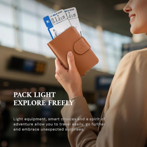 Image of ALLIVE Passport Holder for Travel, Genuine Leather Passport Holder with AirTag Hidden, Rfid Passport Cover Travel Wallet for Airport Essentials, Travel Must Haves Gifts (Caramel)