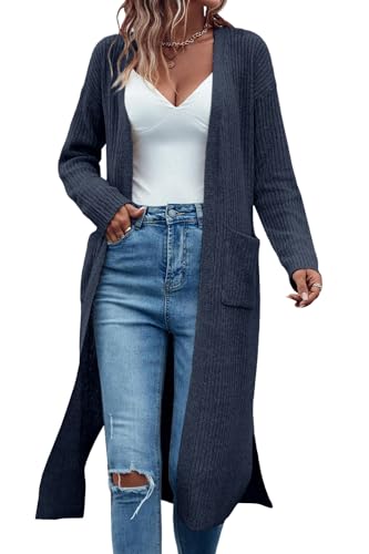 Image of Danedvi Long Cardigan Sweaters Women Trendy Open Front Coat with Pockets | Open Front Duster,Long Sleeve Coatigan,Soft Knit,Oversized,Casual Fall Winter, Daily Wear, Going Out,Work Office