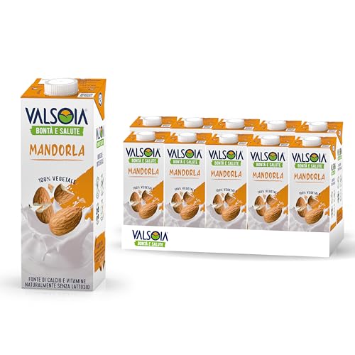 Valsoia - Bevanda Mandorla Drink, Box da 10 Tetra Brik Asettico da 1000 ml, 100% Vegetale, Senza Lattosio e Glutine, con Calcio e Vitamine, Ideale anche per Vegani, Vegetariani e Celiaci