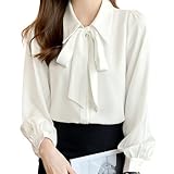 [ＰＡＦＨＬ] ブラウス レディース 長袖 シャツ シフォン リボン ボウタイ 通勤 オフィス フォーマル カジュアル トップス 普段着 秋 夏 春 着痩せ きれいめ おしゃれ 白 ゆったり 8027 white M