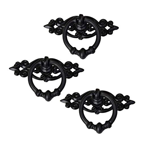 Caution 4 Piece Black Antique Cabinet Door Drawers Cupboard Ring Pull Handle Retro Knob #TOP3