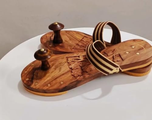 Image of Slippers for Priest | Saints, Rishis, Acharya's Guru Vedas Sheesham Lakdi Khadau Or Charan Paduka Chappal (Standard Size 10 Inch)