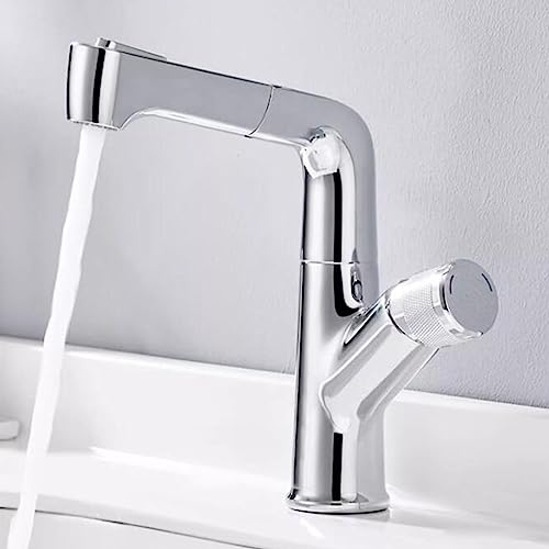 Robinet de lavabo avec douchette extractible mitigeur en laiton chromé eau chaude et froide