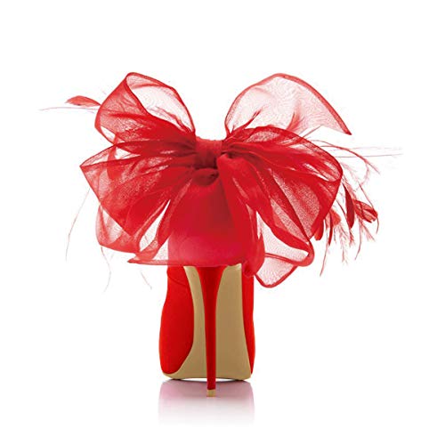 FSJ Women Stylish Peep Toe Pumps with Platform High Heels Stilettos Beauty Mesh Feather Flower Bowknot Decor Slip On Party Dress Bridal Shoes Size 4-15 US3
