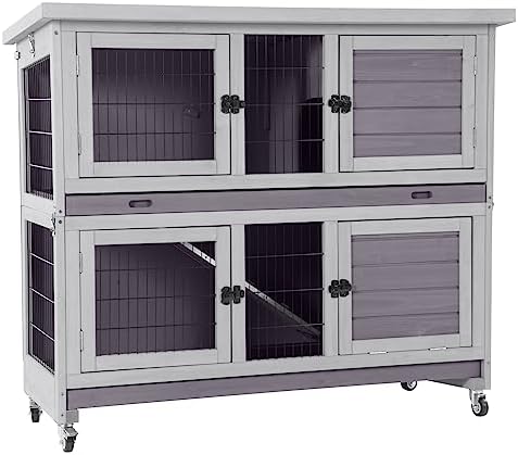 Aivituvin Rabbit Hutch Indoor Folding Bunny Cage on Wheels Outdoo...