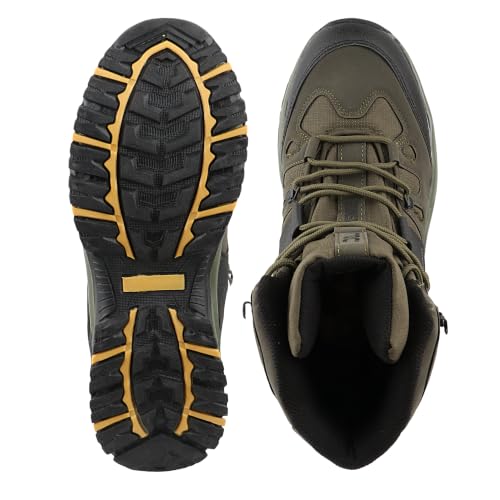 Image of FUEL Force Men's High-Ankle Boots | Rugged & Durable Synthetic Upper | Cushioned Footbed | EVA + Rubber Sole | Lace-Up Boots for Outdoor, Trekking, Hiking, Riding, Travel & Regular Use