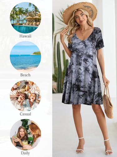 Image of BELAROI Women Casual Summer Dresses Loose Tshirt Beach Sundress V Neck Plus Size Swing Tunic Pockets