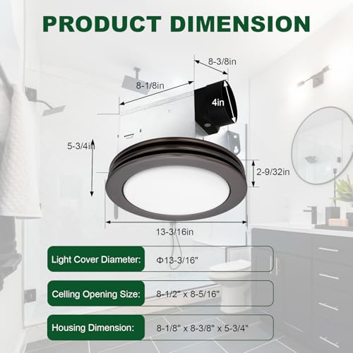 Image of Akicon Bathroom Exhaust Fan with Light, 80 CFM 2 Sones Round Bathroom Fan Light Combo, Dimmable 3CCT LED with Acrylic Cover for Medium Room (Oil Rubbed Bronze)
