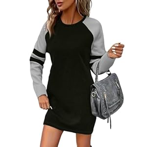 FUPODD Sweatkleid Damen Langarm Ohne Kapuze Winterkleid Kurz Pulloverkleid Rundhals Sweatshirtkleid Winter Longpullover Elegant Pullikleid Lose Freizeitkleider Sweatshirt Kleid Frauen Herbstkleid