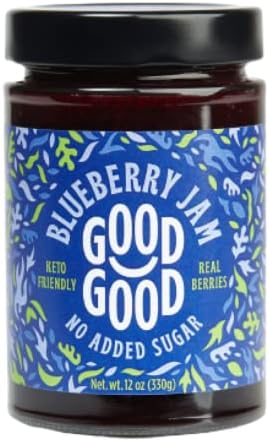 GOOD GOOD Sweet Blueberry Jam - Low Calorie, Low Carb & No Added Sugars - Keto Friendly Jelly - Vegan - Gluten Free - Preserves - 12 Ounce (Pack of 1)