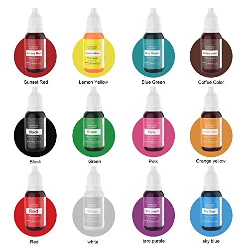 Food Coloring Liquid Set - 12 Color Food Grade Food Color Dye Edible Rainbow Cake Food Colorant For Icing, Slime Coloring, Fondant, Cake Sugar Cookies Decorating Supplies Kit, 0.35 Fl. Oz/Bottles #TOP5