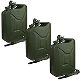 3er Set Metallkanister 20 Liter inkl. drei Ausgießer mit Halter Oliv Hammerschlag