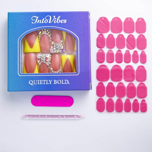 IntoVibes 10 Pieces Luxury Acrylic Press On Nails Long Handmade Duck Nails, Yellow Thickened False French Nails, With Bling Rhinestones & Y2K Princess Vibes, Reusable Acrylic Nails (S) — view 5