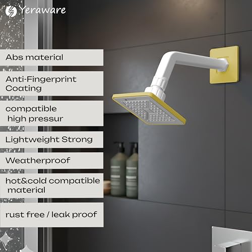 Image of YERAWAR Wall Mounted Overhead Shower Head | High Pressure Rain Shower | ABS Material Body | Anti-Clog Nozzles | Easy Install Bathroom Shower for Home & Hotel (Yellow, 4 X 4 Inch)