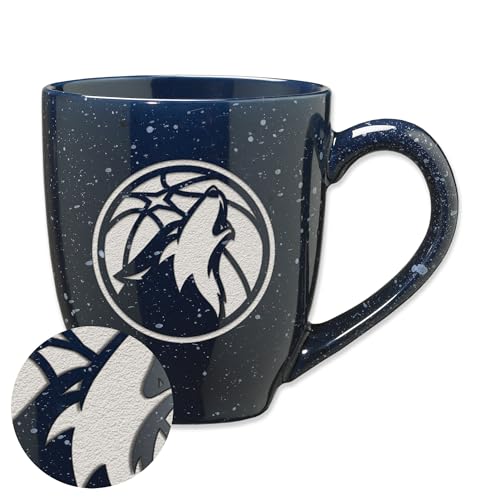 Rico Industries NBA Basketball Minnesota Timberwolves Primary 16 oz Team Color Laser Engraved Speckled Ceramic Coffee Mug