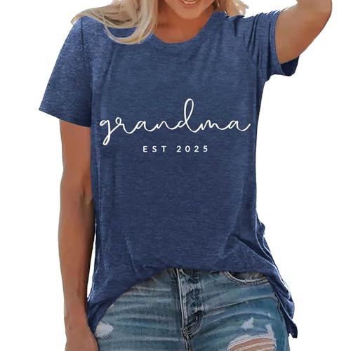Camisetas de manga corta para mujer, con cuello redondo, estilo informal, holgadas, de manga larga, para mujer, azul marino, S