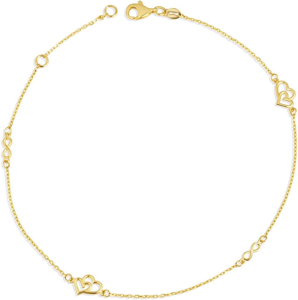 Claddagh Gold 14K Yellow Gold Infinity Heart Anklet 10"
