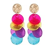 Winssigma Shell Earrings for Women, Cluster of Round Shell Drop Dangle Earrings Summer Beach Jewelry(Colorful)