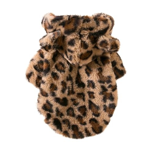 chengshao Vestiti Invernali for Cani, Caldi in Pile con Cappuccio, Cappotto Leopardato, Giacca, Abbigliamento for Bulldog Francese, Costumi for Animali Domestici(Brown,L)