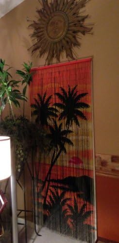 ABeadedCurtain 125 String Tropical Sunset Palm Trees Beaded Curtain 38% More Strands Handmade with 4000 Beads (+Hanging Hardware)