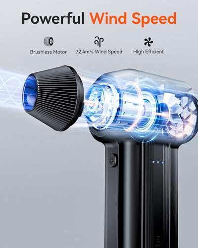 WOLFBOX MF60 Compressed Air Duster -110000RPM Super Power Electric Air Duster, 3-Speed Adjustable Rechargeable Cordless Air Blower with Fast Charging for PC Keyboard Cleaning, Car, Home, 5 Nozzle - 1