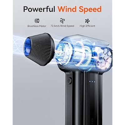 WOLFBOX MF60&MF70 Compressed Air Duster-110000RPM Super Power Electric Air Duster, 3-Speed Adjustable Rechargeable Cordless Air Blower with Fast Charging for PC Keyboard Cleaning, Car, Home (Black)