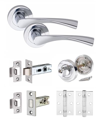 Golden Grace Astrid Design Bathroom Door Handle Set Thumbturn and Dead Bolt Polished Chrome