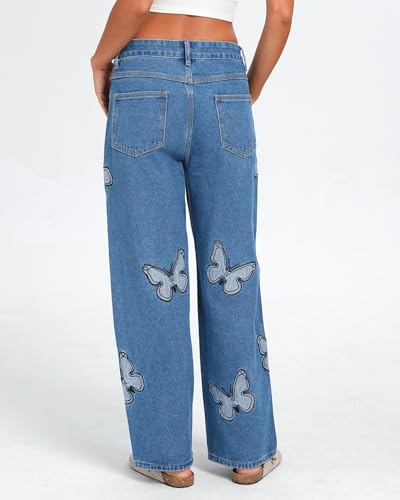 Kedera Women Mid Rise Butterfly Wide Leg Embroidered Jeans 2025 Summer Trendy Baggy Denim Pants Boyfriend Y2K Trousers3