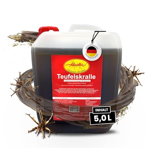 Scheidler horse-direkt Teufelskralle Liquid für Pferde 5 Liter Flüssiger Booster für Pferdefutter 100% Natürliches Ergänzungsfutter Alternativ zu Teufelskralle Pulver/Pellets -