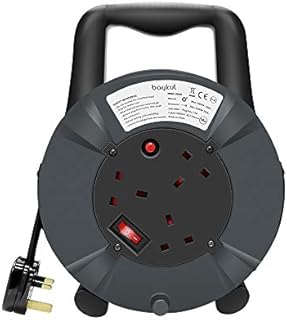 Baykul 10m Extension Reel with Winding Handle,3 Way 13A Surge Protection Cable Reel Extension Lead with Heavy-Duty Winding Cable(Black)