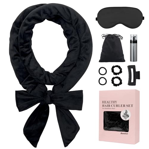Baolivi Lot de 9 bigoudis en velours sans chaleur pour les boucles de nuit - 177,8 cm pour dormir - Pour femmes et filles - Noir