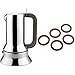 Alessi Espressomaschine 3.Tassen für Induktion Edelstahl, silber, 7 x 11.5 x 14 cm, 9090/3 & GUMMIDICHTUNG ZU ART. 9090/3