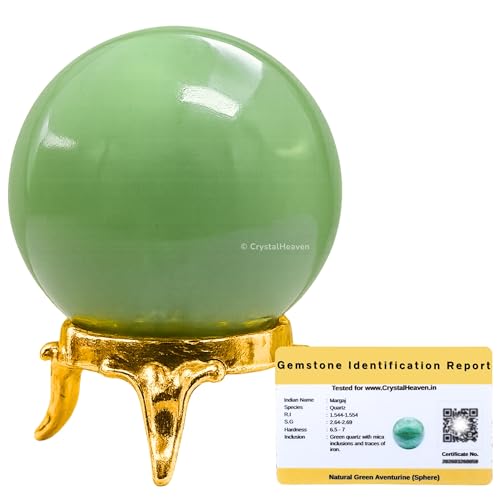 Image of Certified Green Aventurine Crystal Ball for Meditation | Premium Crystal Vastu Items for Home and Feng Shui Items for Good Luck - Pooja Supplies and Spiritual Practices (1.5 inch Inch)