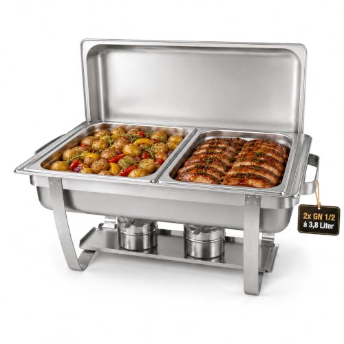 Warmhaltebehälter für Essen, Chafing Dish Edelstahl mit 2 GN-Behältern, Rechaud | Buffetwärmer...
