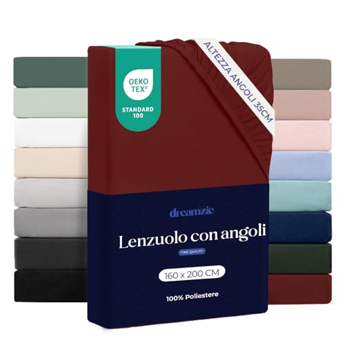Dreamzie Lenzuolo Con Angoli Matrimoniale 160X200 Cm - Altezza Materasso Fino A 33 Cm- 100% Microfibra - Borgogna - Certificato Oeko Tex, Lenzuola Letto Con Angoli Ed Elastico