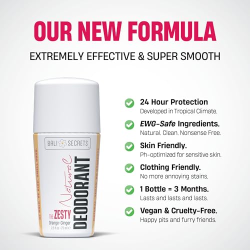 Image of Bali Secrets The New Formula Natural Deodorant for Women & Men. Nonsense Free. Clean Formula for Sensitive Skin. Strong & Reliable Odor Protection. No Synthetic Aluminum. Organic & Vegan [THE ZESTY]