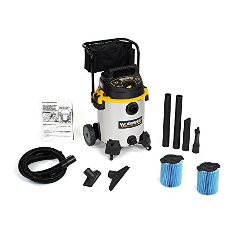WORKSHOP Wet/Dry Vacs WS1600SS Heavy Duty Stainless Steel Wet Dry Shop Vacuum with Cart, 16-Gallon, 6.5-Peak HP with Dust Filter Cover
