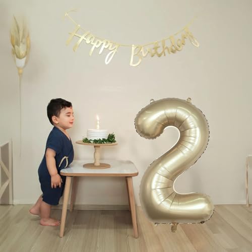 Image of Champagne Gold 2 Balloons, 40 Inch Giant Metallic Helium Mylar Foil Number 0-9, Light Gold 2nd Birthday Balloon for Boys Girls, Morados Numero Two for Women Anniversary Party Decorations