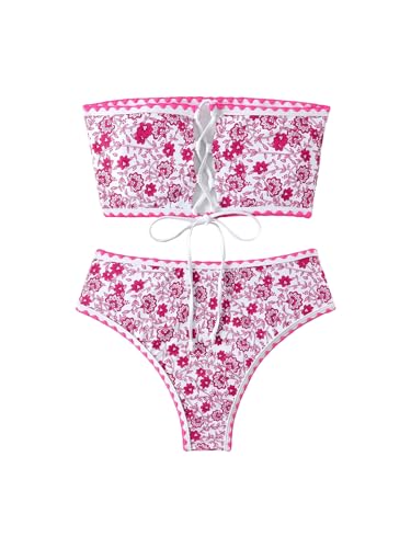 Maillot de bain 2 pièces pour femmes floral bleu taille L