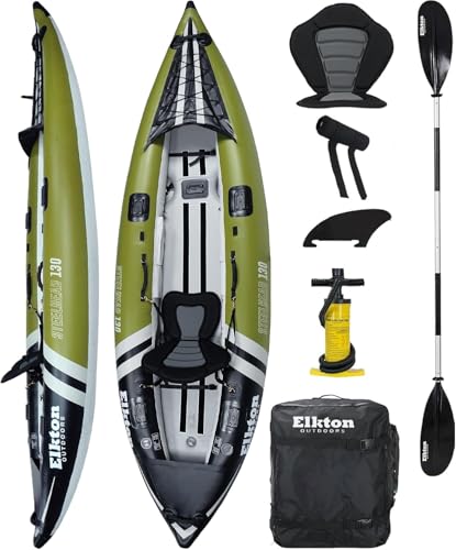 Elkton Outdoors Steelhead Inflatable Fishing Kayak - One-Person Angler Blow Up Kayak, Includes...
